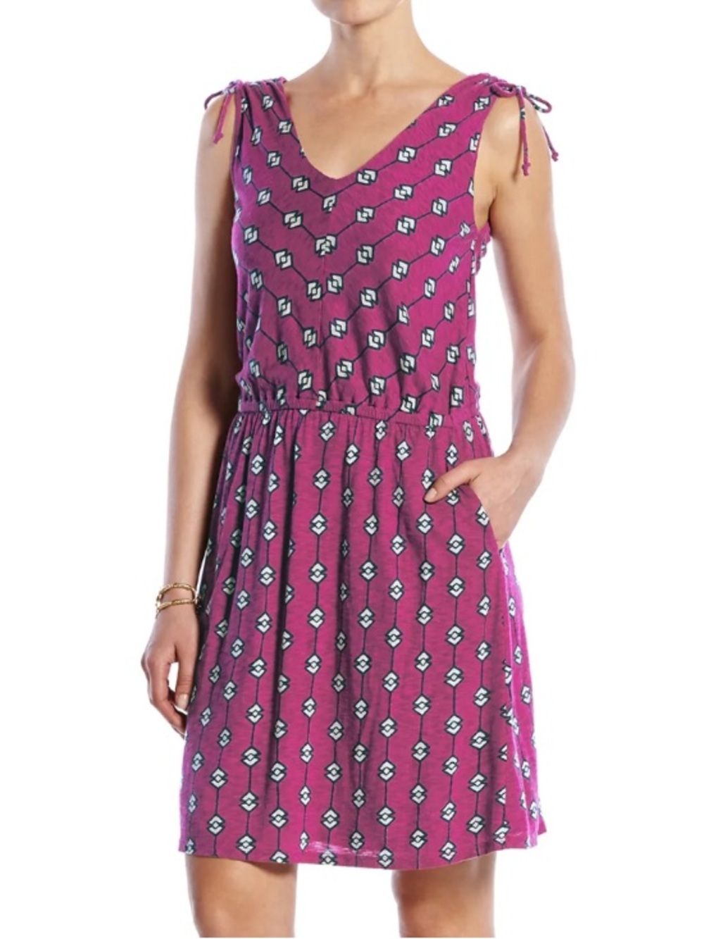 Lucky Brand Printed Knit Dress Sleeveless Pockets Cotton Modal India Size 3XL